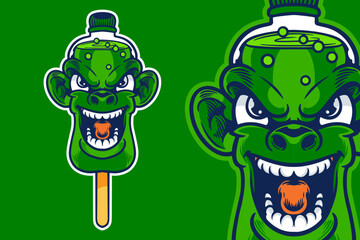 green orc energy drink mascot vector illustration cartoon style
