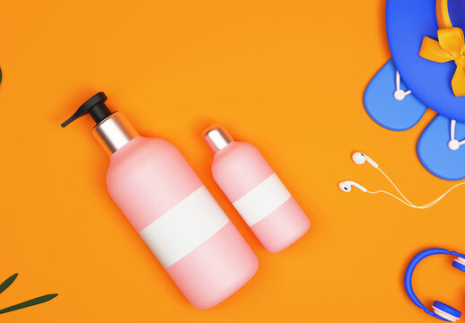 Summer Beauty Cosmetics Creme Product with Headphone and Flip Flops