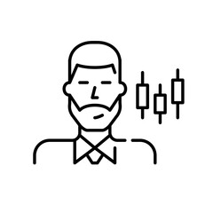 Trading broker. Young professional man wearing tie and shirt. Pixel perfect, editable stroke line icon