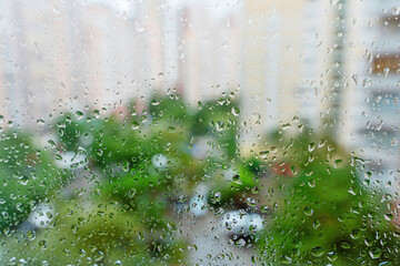 View from the apartment window on a rainy day