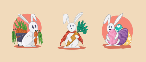 Bundle of white easter bunny illustrations on cream background