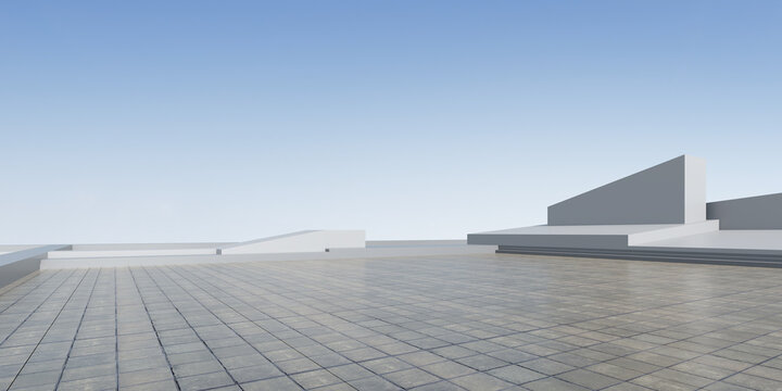 3d render of modern architecture with empty concrete wall and floor, car presentation background.