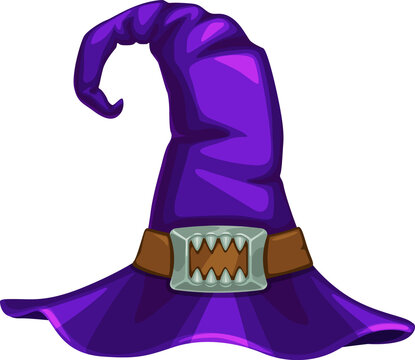 Cartoon witch hat, violet vector magician headwear