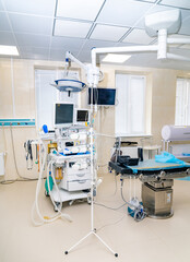 Emergency hospital room devices. Medical surgery professional equipment.