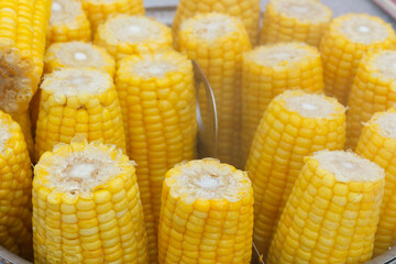 Boiled corn in a special cooking pot.