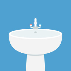 Basin on blue background. We offer the various types of wash basin icon, bathroom sinks, wash-hand basins for your modern and comfortable bathroom. - obrazy, fototapety, plakaty