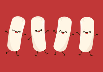 Cute Tteokbokki noodle cartoon. Korean street food. simple vector logo sausage. Tteokbokki is korean food.