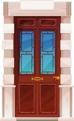 Old brown front door, cartoon wooden entrance