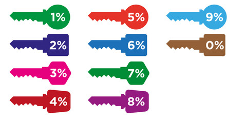 set of discount labels in shape of keys