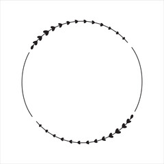 Vector hand drawn floral wreath isolated on white background. Silhouette round frame with of leaves. Doodle style. Floral monogram frame.