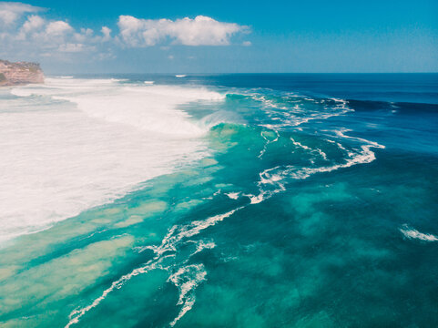 Aerial view of waves for tow in surfing. Waves in ocean at Uluwatu