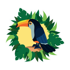 Flat jungle background with exotic birds vector illustration