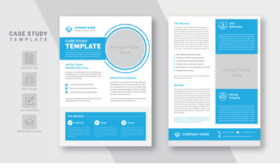 Case Study Template With Blue Edition | Business Promotional Flyer, Newsletter | Scalable & Editable	
