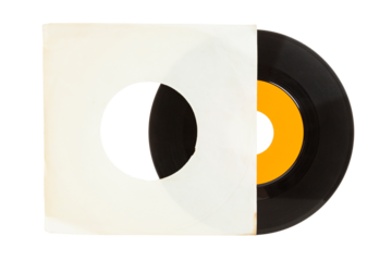 Vinyl record coming from old blank sleeve isolated with transparent background