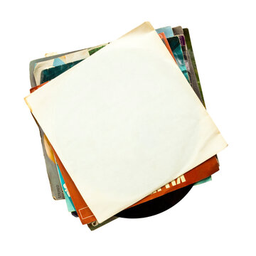 Old vinyl records, blank cover, isolated with transparent background