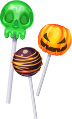Halloween cartoon lollipops skull and pumpkin face