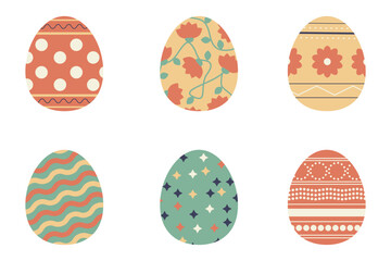 A collection of Easter eggs with various drawings. Traditional religious holiday celebration. Orthodox easter food collection. Decorated chicken eggs isolated on white background
