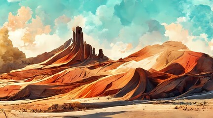 Fototapeta na wymiar Desert graphic color landscape sketch illustration 