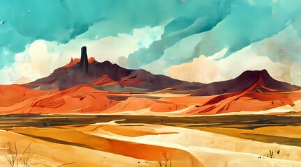 Obraz na płótnie Canvas Desert graphic color landscape sketch illustration 