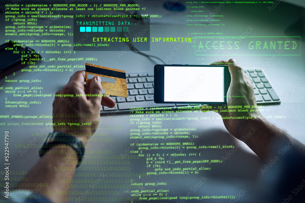 Aufkleber hacker hacking, committing fraud or financial theft with bank credit card information technology and