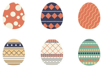 A collection of Easter eggs with various drawings. Traditional religious holiday celebration. Orthodox easter food collection. Decorated chicken eggs isolated on white background