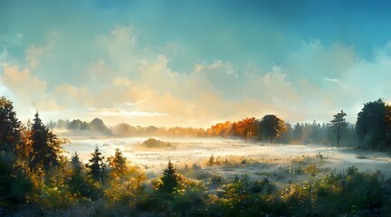 Fototapeta na wymiar misty beech forest landscape at sunrise 