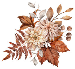 Vintage Autumn Dry Flower Leaves bouquet watercolor