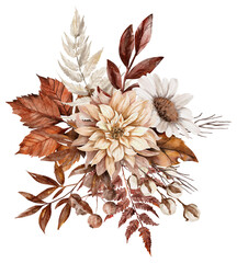 Vintage Autumn Dry Flower Leaves bouquet watercolor