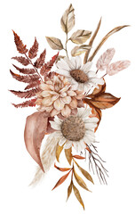 Vintage Autumn Dry Flower Leaves bouquet watercolor