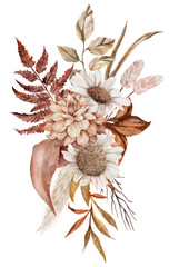 Vintage Autumn Dry Flower Leaves bouquet watercolor © nespix