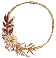 Vintage Autumn Dry Flower Leaves Frame watercolor