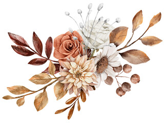 Vintage Autumn Dry Flower Leaves bouquet watercolor