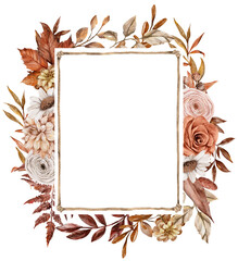 Vintage Autumn Dry Flower Leaves Frame watercolor