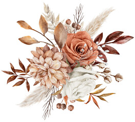 Vintage Autumn Dry Flower Leaves bouquet watercolor