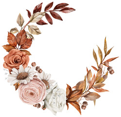 Vintage Autumn Dry Flower Leaves wreaths watercolor © nespix