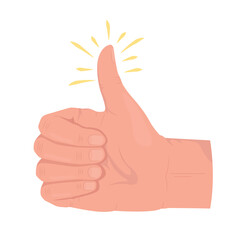 Positive feedback semi flat color vector hand gesture. Editable pose. Human body part on white. Thumbs up signal cartoon style illustration for web graphic design, animation, sticker pack