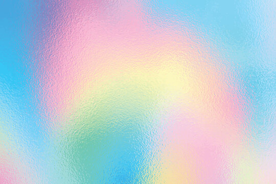 Colorful iridescent, pastel holographic rainbow foil texture, gradient background for prints. Vector illustration.