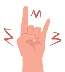 Heavy metal music lover semi flat color vector hand gesture. Editable pose. Human body part on white. Concert enjoyment cartoon style illustration for web graphic design, animation, sticker pack