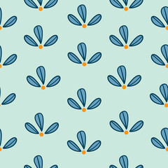 decorative leaves  illustration in blue color seamless pattern .