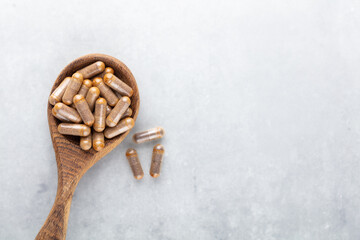 Fototapeta premium Centaurea cyanus. Alternative Medicine. Dietary supplements, vitamins and minerals for vegans and vegetarians.