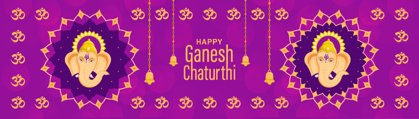 Happy festival of Ganesh Chaturthi with gold lord Ganesha illustration