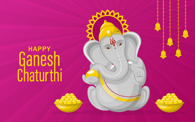 Happy festival of Ganesh Chaturthi with gold lord Ganesha illustration