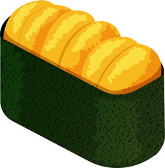 sushi set of different types chopsticks with wasabi soy isolated vector illustration. Isometric sushi on navy blue background for other categories.