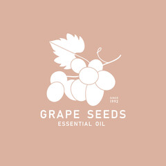Vector packaging design element and icon in linear style - grape seeds oil - healthy vegan food. Logo sign.