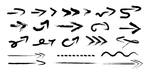 Set of texture arrows.Arrows in grunge style. Graffiti arrows.