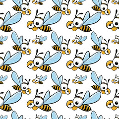 Bee Vector illustration. Seamless patterns. Fun shapes. 