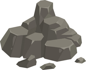 Cartoon stone, rock, cobble, boulder, grey gravel