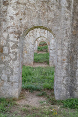 Fototapeta na wymiar arches de pierres grises avec des parties d'herbes
