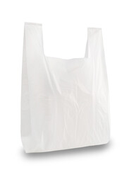 Close up of empty white plastic bag with space for your logo. Isolated on white background.