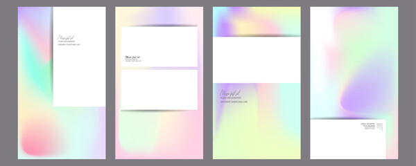 Gradient mesh cover set of backgrounds texture foil pearl shades. Abstract stylish gradient with holographic foil. 90s, 80s